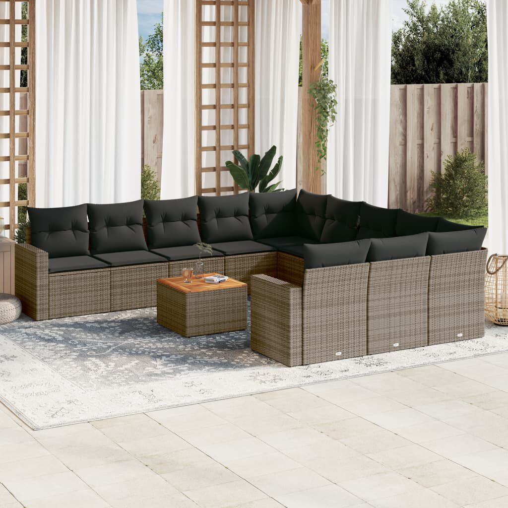 vidaXL 12 Piece Garden Sofa Set with Cushions Grey Poly Rattan