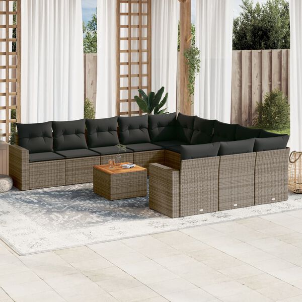 vidaXL 12 Piece Garden Sofa Set with Cushions Grey Poly Rattan