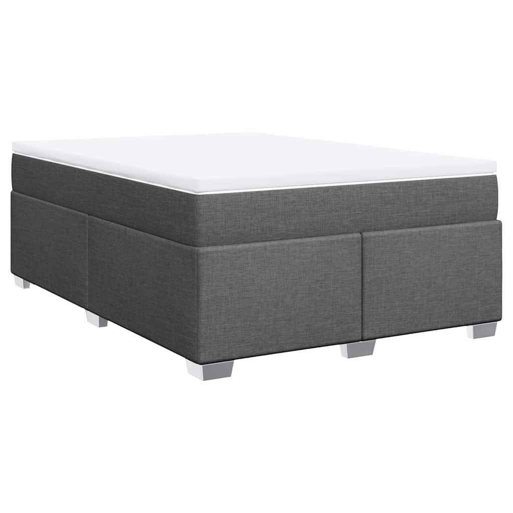 vidaXL Box Spring Bed with Mattress Dark Grey Queen Fabric