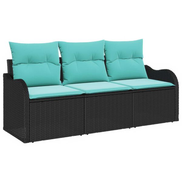 vidaXL 3 Piece Garden Sofa Set with Cushions Black Poly Rattan