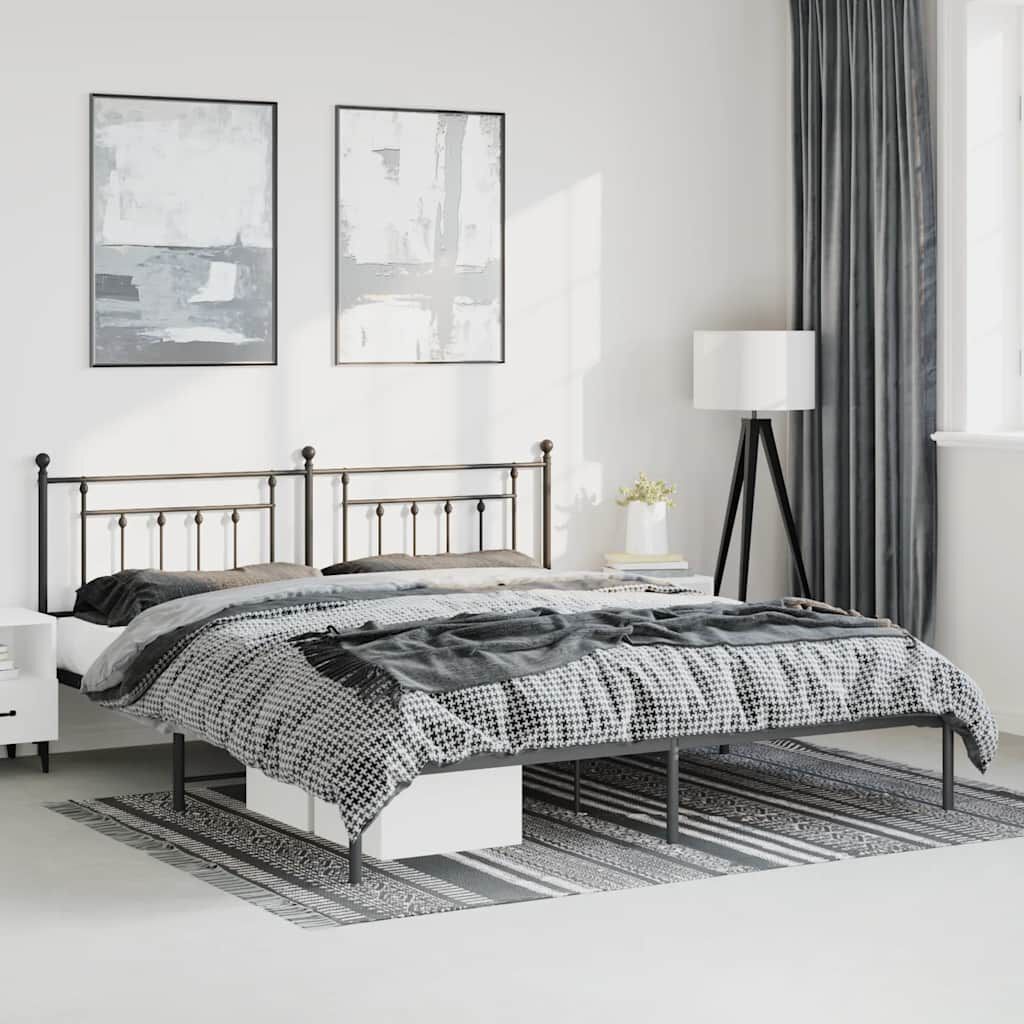 vidaXL Metal Bed Frame without Mattress with Headboard Black 193x203cm