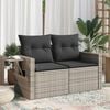 vidaXL Garden Sofa with Cushions 2-Seater Grey Poly Rattan