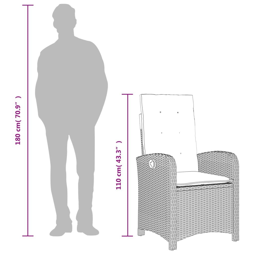 vidaXL Reclining Garden Chair with Cushions Black Poly Rattan