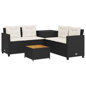 vidaXL Garden Sofa with Table and Cushions L-Shaped Black Poly Rattan