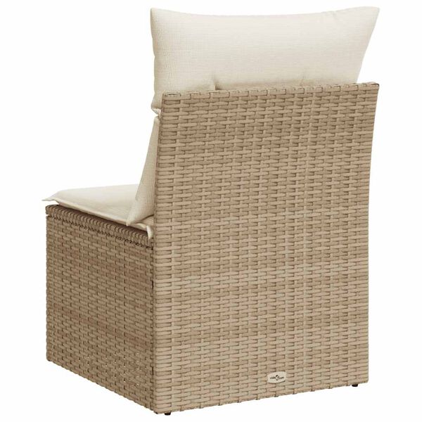 vidaXL Garden Sofa Armless with Cushions Beige Poly Rattan