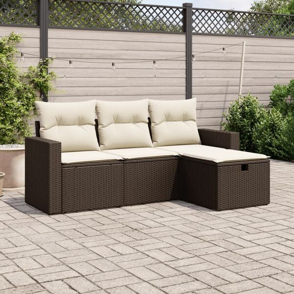 vidaXL 4 Piece Garden Sofa Set with Cushions Brown Poly Rattan