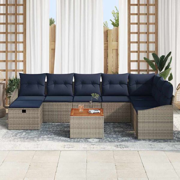 vidaXL Garden Sofa Set with Cushion 9 pcs Grey Poly Rattan