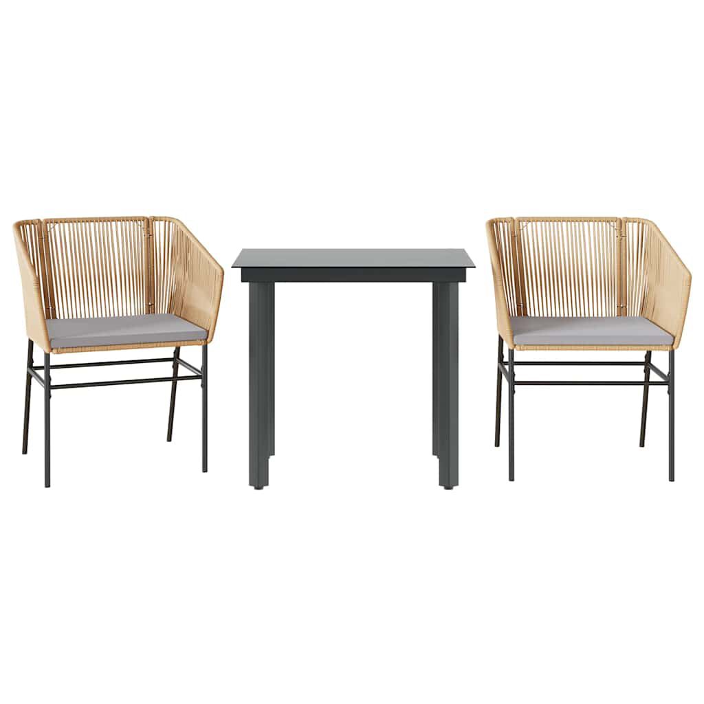 vidaXL 3 Piece Garden Dining Set with Cushions Brown Poly Rattan Glass