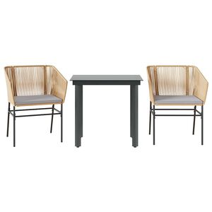 vidaXL 3 Piece Garden Dining Set with Cushions Brown Poly Rattan Glass