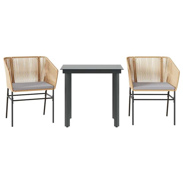 vidaXL 3 Piece Garden Dining Set with Cushions Brown Poly Rattan Glass