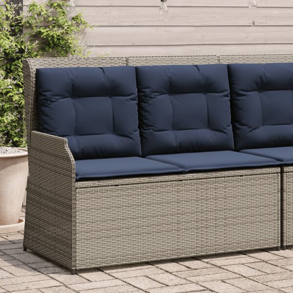 vidaXL Reclining Garden Bench with Cushions Grey Poly Rattan