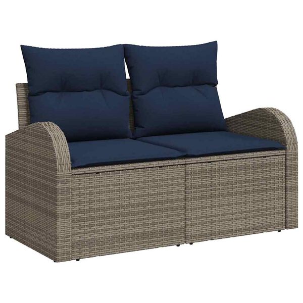 vidaXL Garden Sofa Set with Storage 9 pcs Grey and Navy Poly Rattan