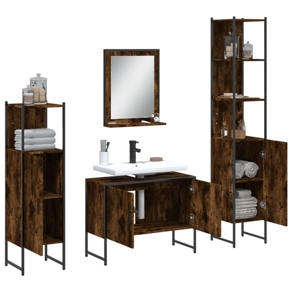 vidaXL 4 Piece Bathroom Cabinet Set Smoked Oak Engineered Wood