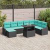 vidaXL Sofa Set with Cushion 9 pcs Black and Blue Poly Rattan