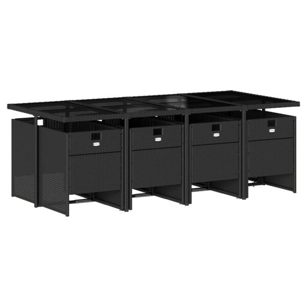 vidaXL 9 Piece Garden Dining Set with Cushions Black Poly Rattan