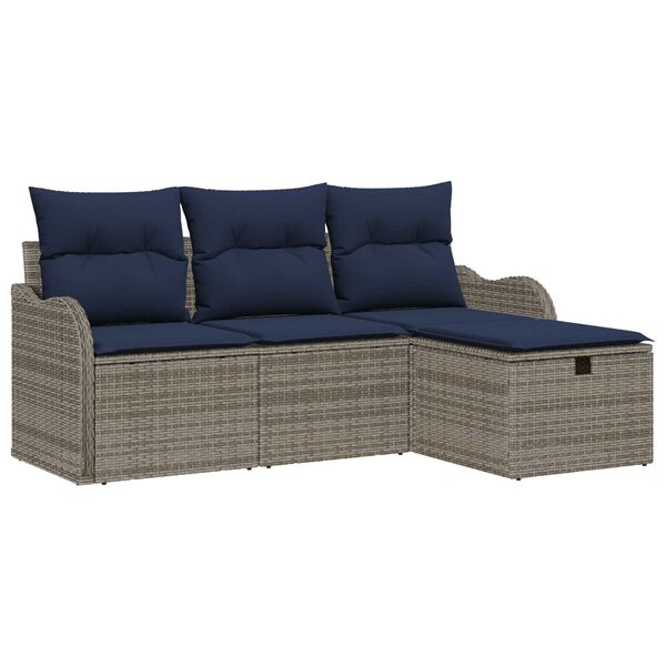 vidaXL 4 Piece Garden Sofa Set with Cushions Grey Poly Rattan
