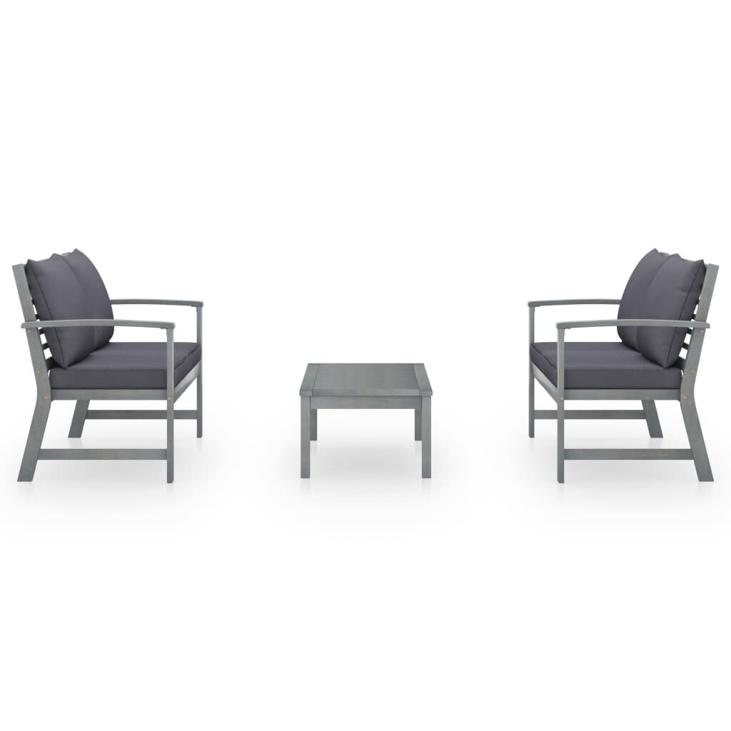 vidaXL 3 Piece Garden Lounge Set with Cushion Solid Acacia Wood Grey