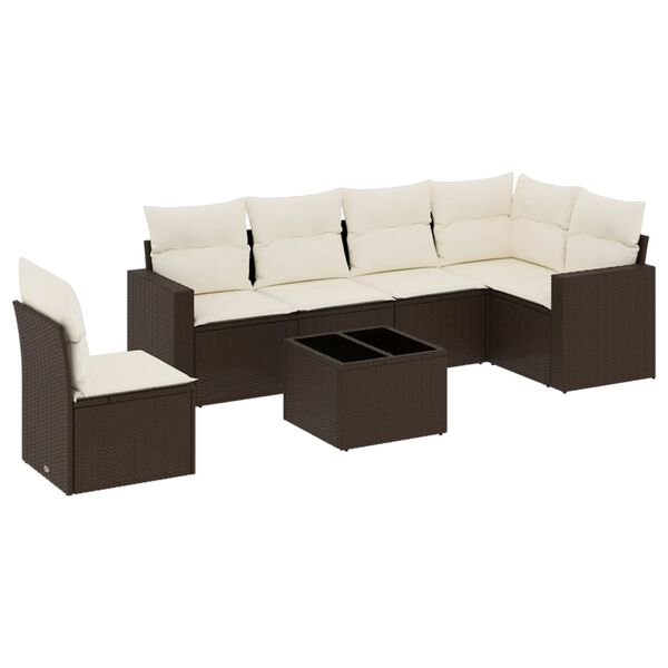 vidaXL 7 Piece Garden Sofa Set with Cushions Brown Poly Rattan