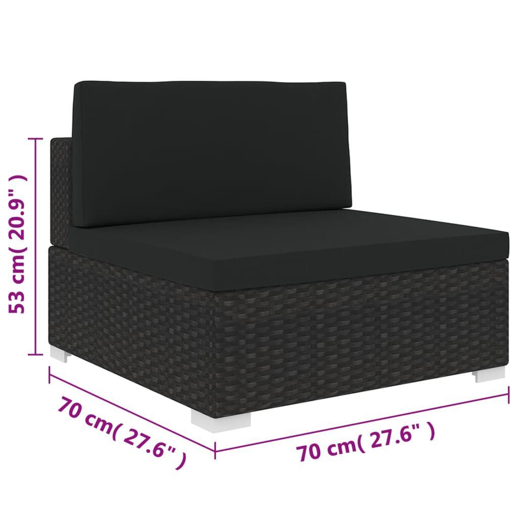 vidaXL Sectional Middle Seat with Cushions Poly Rattan Black