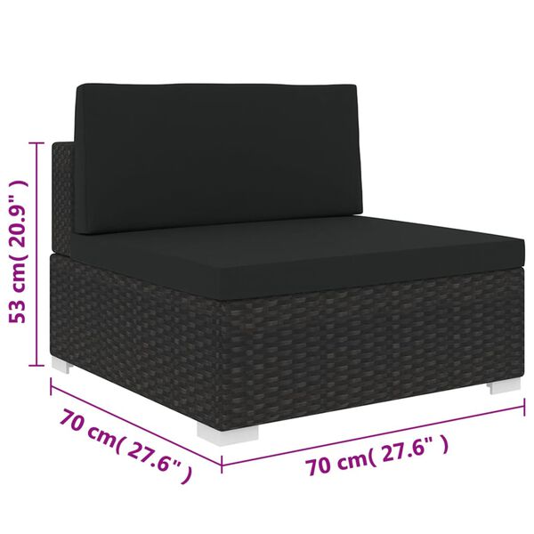 vidaXL Sectional Middle Seat with Cushions Poly Rattan Black