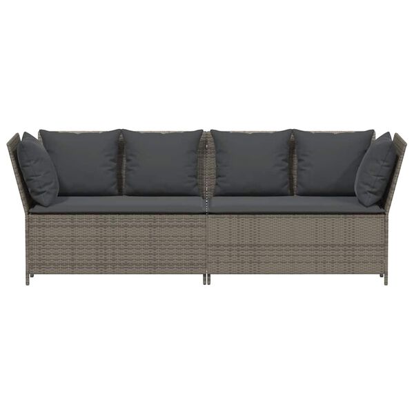 vidaXL Garden Sofa with Cushions Grey Poly Rattan