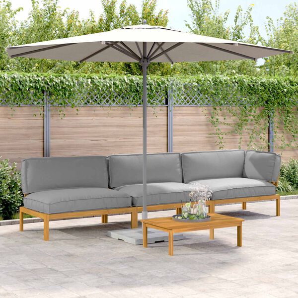 vidaXL Sofa Set with Cushion Plain Manual 4 pcs Grey Solid Acacia Wood