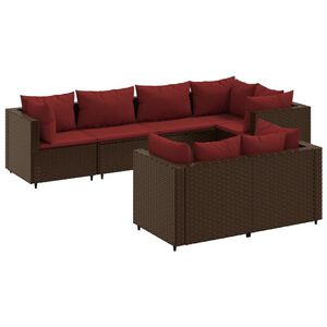 vidaXL 7 Piece Garden Lounge Set with Cushions Brown Poly Rattan