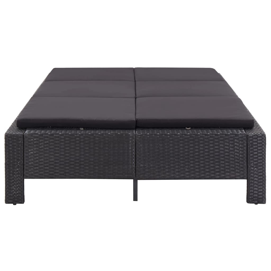 vidaXL 2-Person Sunbed with Cushion Black Poly Rattan