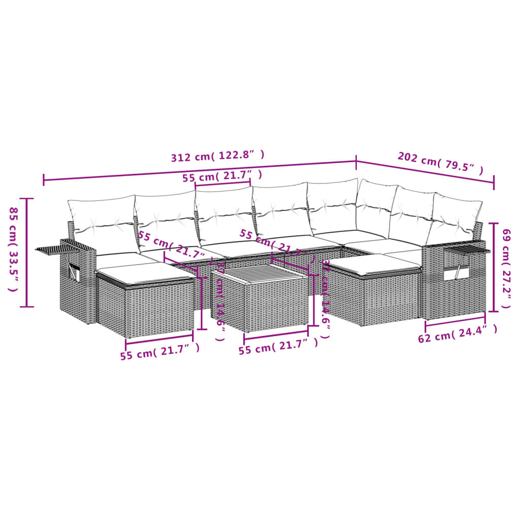 vidaXL 10 Piece Garden Sofa Set with Cushions Grey Poly Rattan