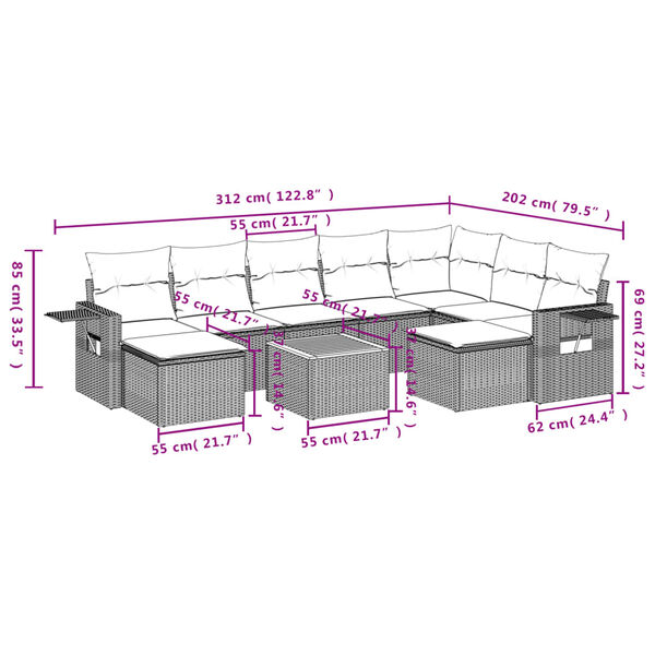 vidaXL 10 Piece Garden Sofa Set with Cushions Grey Poly Rattan