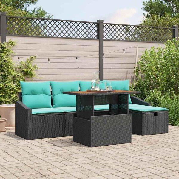 vidaXL Garden Sofa Set Height-Adjustable 6 pcs Black Poly Rattan