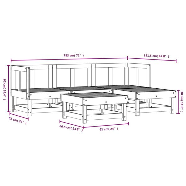 vidaXL 5 Piece Garden Lounge Set Solid Wood Pine
