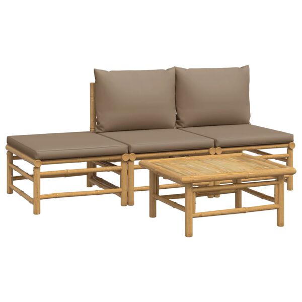 vidaXL 4 Piece Garden Lounge Set with Taupe Cushions Bamboo