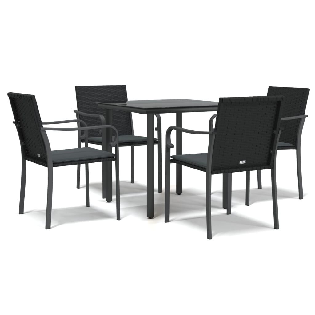 vidaXL 5 Piece Garden Dining Set with Cushions Poly Rattan and Steel