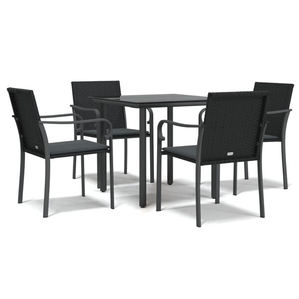 vidaXL 5 Piece Garden Dining Set with Cushions Poly Rattan and Steel