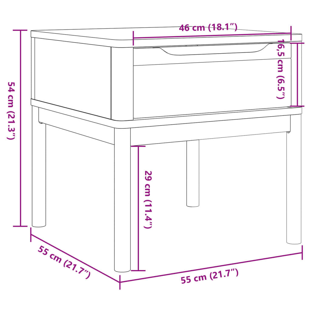 vidaXL Lamp Table FLORO Grey 55x55x54 cm Solid Wood Pine