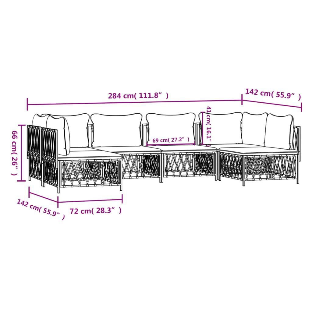 vidaXL 6 Piece Garden Lounge Set with Cushions White Steel