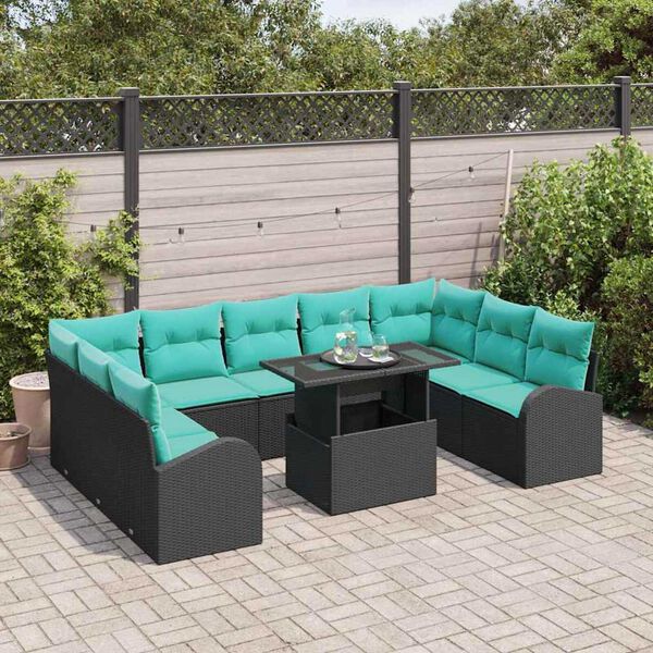 vidaXL Garden Sofa Set with Storage 10 pcs Black Poly rattan