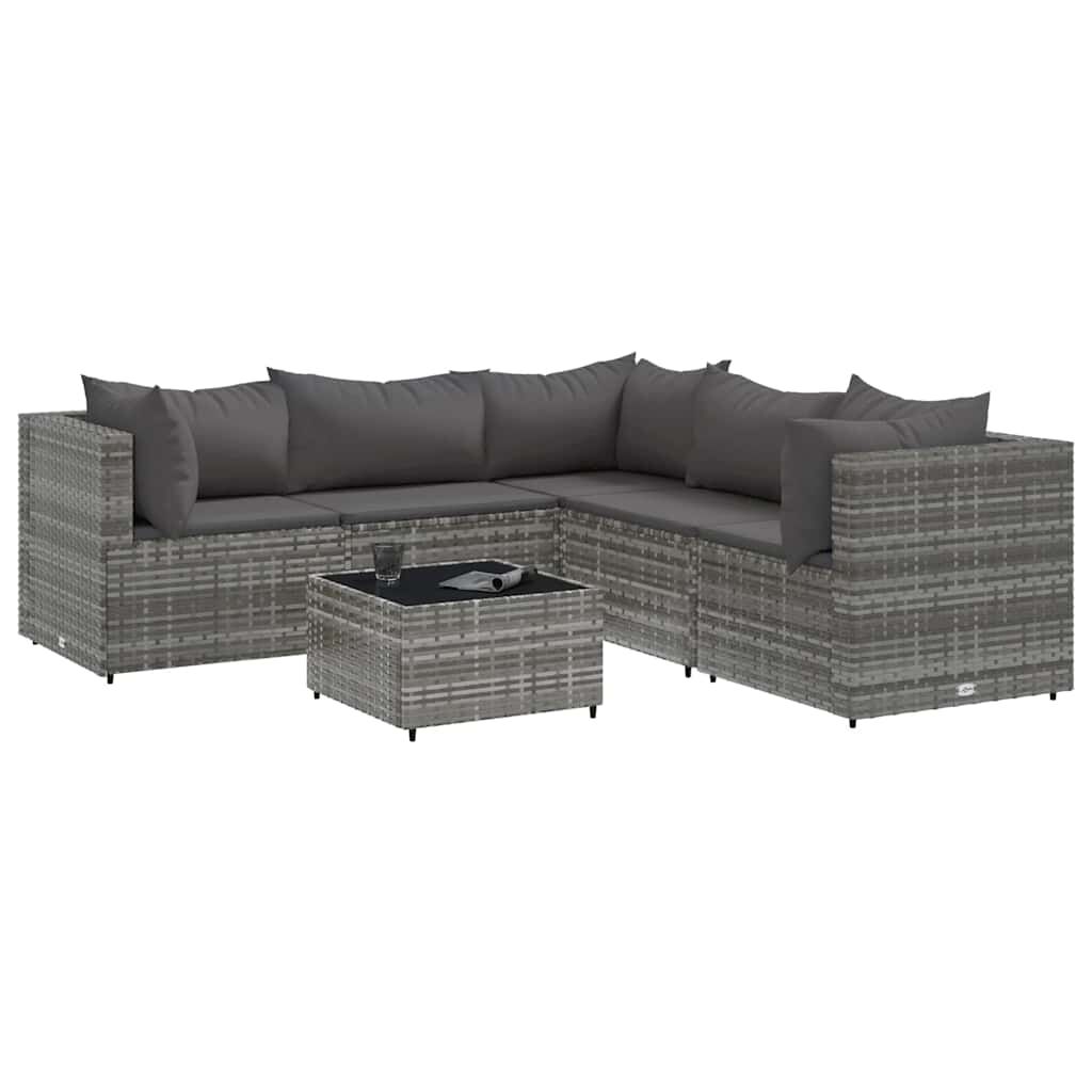 vidaXL 6 Piece Garden Lounge Set with Cushions Grey Poly Rattan