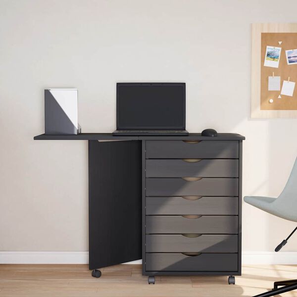 vidaXL Rolling Cabinet with Desk MOSS Grey Solid Wood Pine