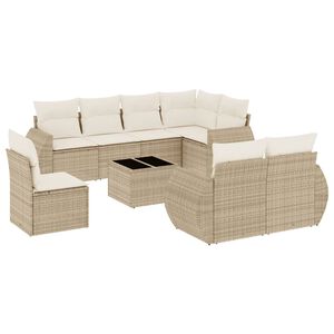 vidaXL 9 Piece Garden Sofa Set with Cushions Beige Poly Rattan