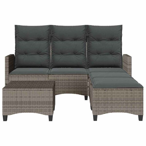 vidaXL 3 Piece Garden Sofa Set with Cushions L-shaped Grey Poly Rattan