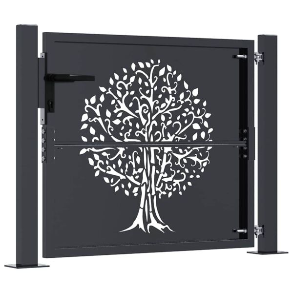 vidaXL Garden Gate Anthracite 100x100 cm Steel Tree Design