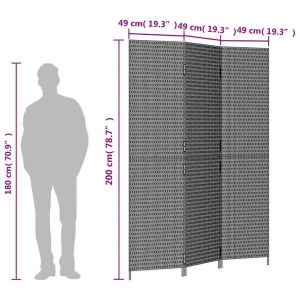 vidaXL Room Divider 3 Panels Grey Poly Rattan