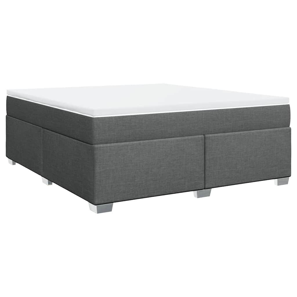 vidaXL Box Spring Bed with Mattress Dark Grey King Fabric