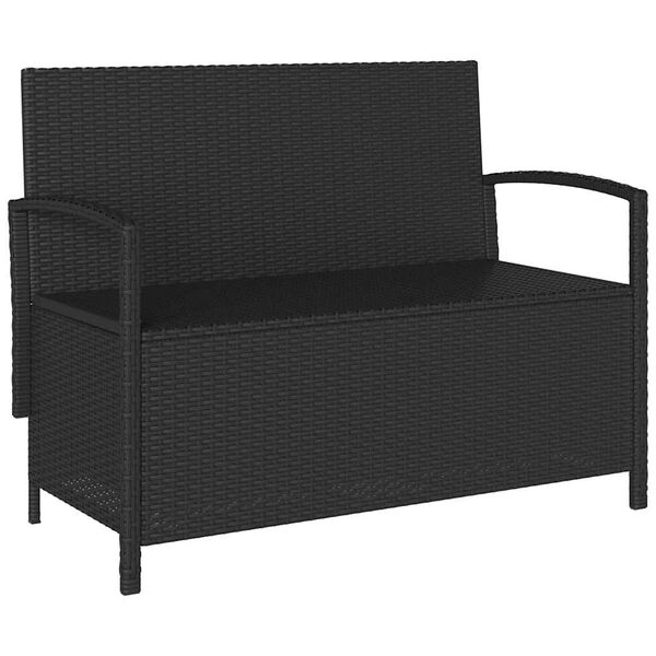 vidaXL Garden Storage Bench with Cushion Black Poly Rattan