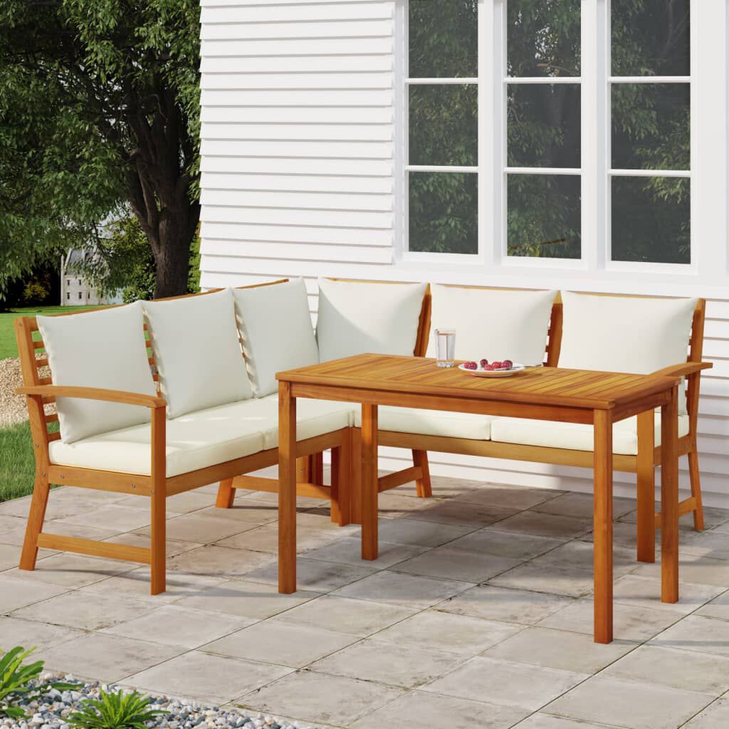 vidaXL 4 Piece Garden Dining Set with Cushions Solid Wood Acacia