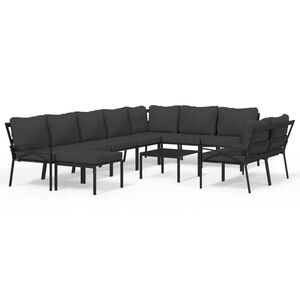 vidaXL 11 Piece Garden Lounge Set with Grey Cushions Steel