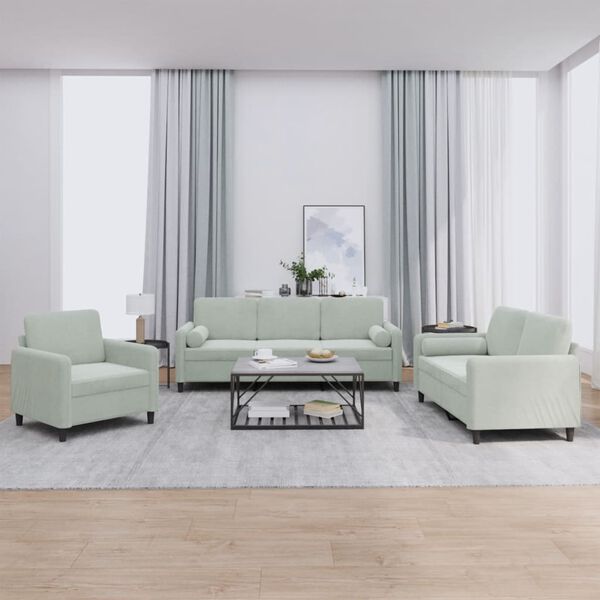 vidaXL 3 Piece Sofa Set with Pillows Light Grey Velvet