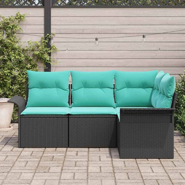 vidaXL Garden Sofa Set with Cushion Black Poly Rattan